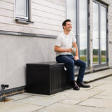 Olsen & Smith 270L Sit-On Outdoor Garden Storage Box Shed With Padlock - Weatherproof with Wood Effect Chest (270 Litre, Black)