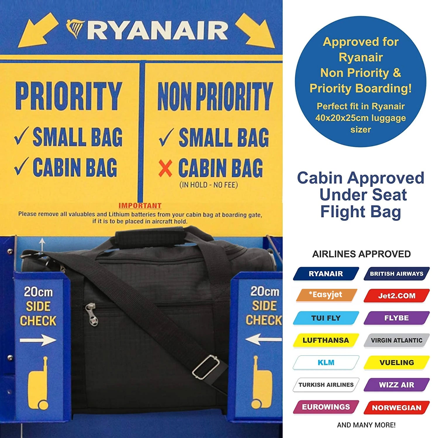 5 Cities (40x20x25cm) Ryanair Approved Hand Luggage Holdall Flight Bag, Under Seat Cabin Holdall – Take The Max On Board