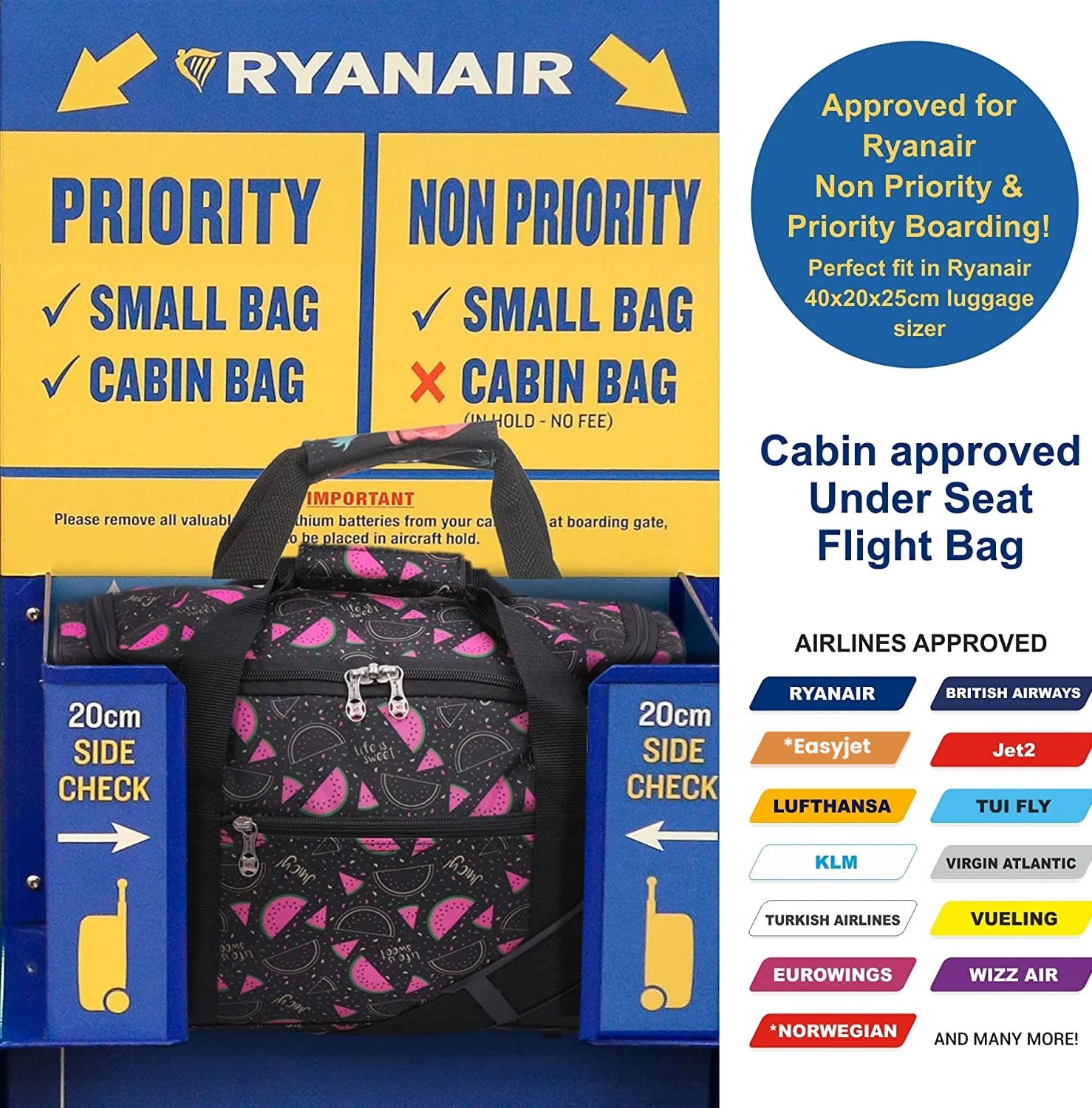 5 Cities (40x20x25cm) Ryanair Approved Hand Luggage Holdall Flight Bag, Under Seat Cabin Holdall – Take The Max On Board