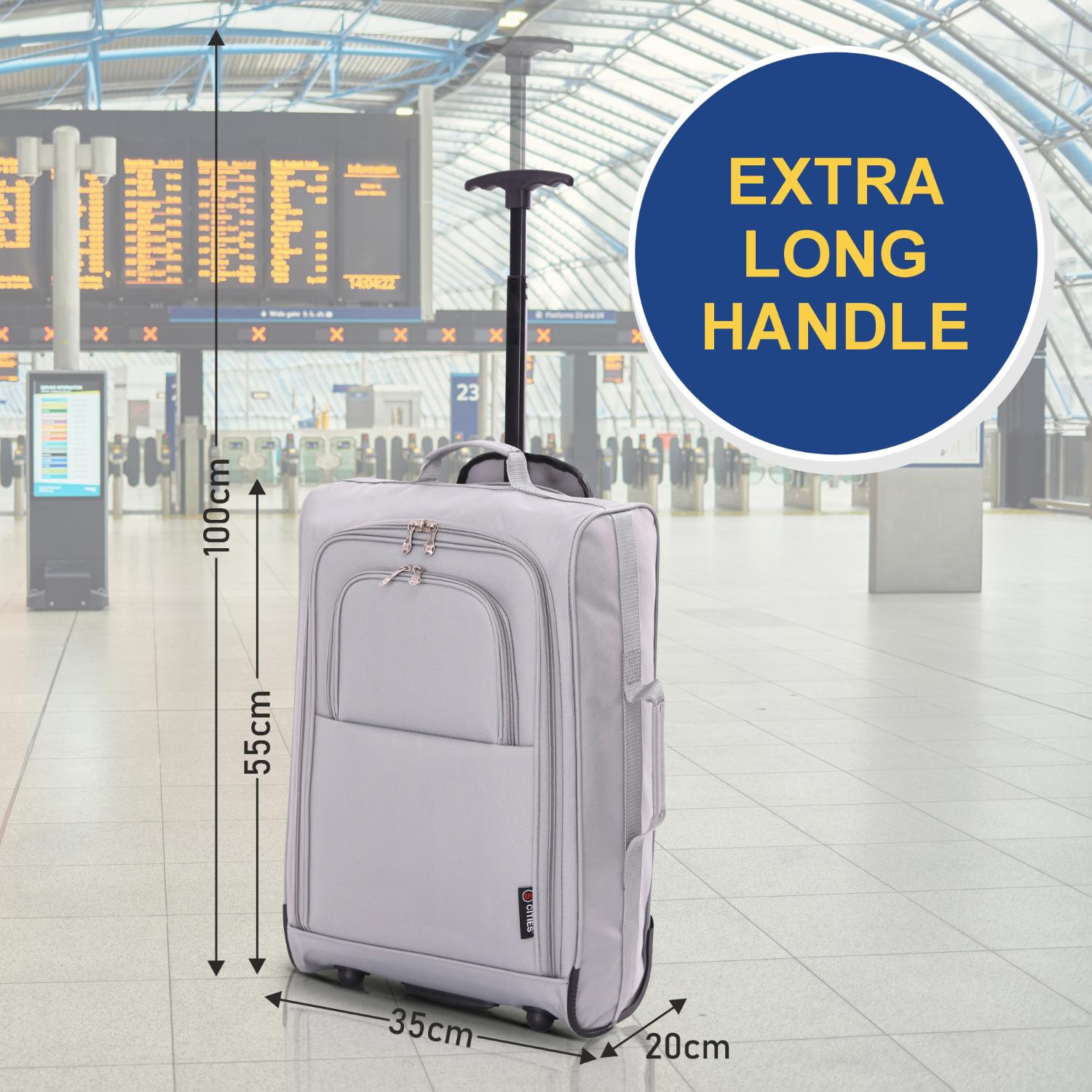 5 Cities (55x35x20cm) Lightweight Cabin Hand Luggage With a Retractable Telescopic Handle, Approved For Ryanair/easyJet/British Airways & more - Packed Direct UK