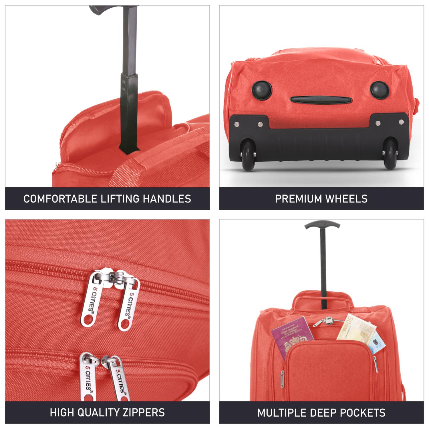 5 Cities (55x35x20cm) Lightweight Cabin Hand Luggage With a Retractable Telescopic Handle, Approved For Ryanair/easyJet/British Airways & more - Packed Direct UK