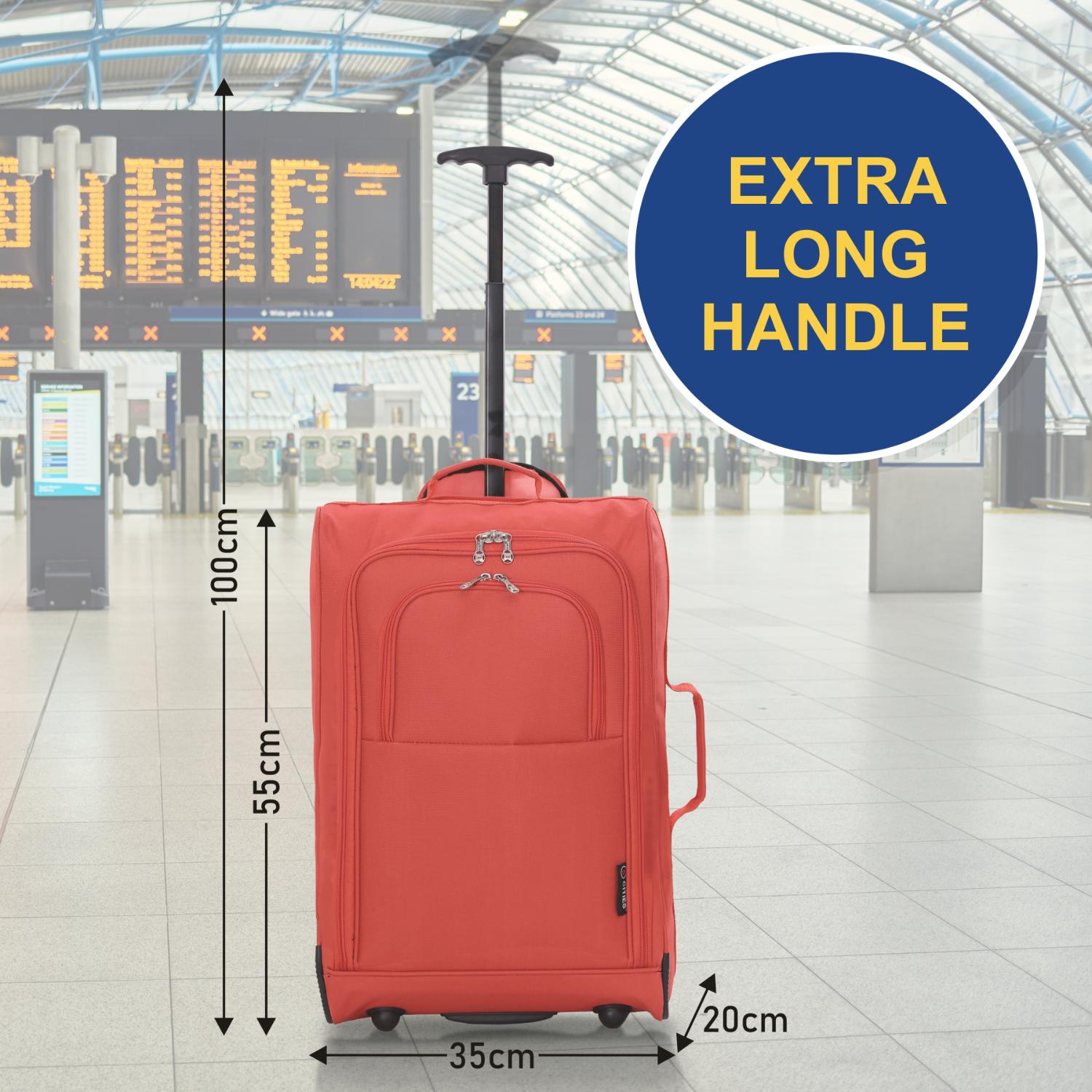 5 Cities (55x35x20cm) Lightweight Cabin Hand Luggage With a Retractable Telescopic Handle, Approved For Ryanair/easyJet/British Airways & more - Packed Direct UK