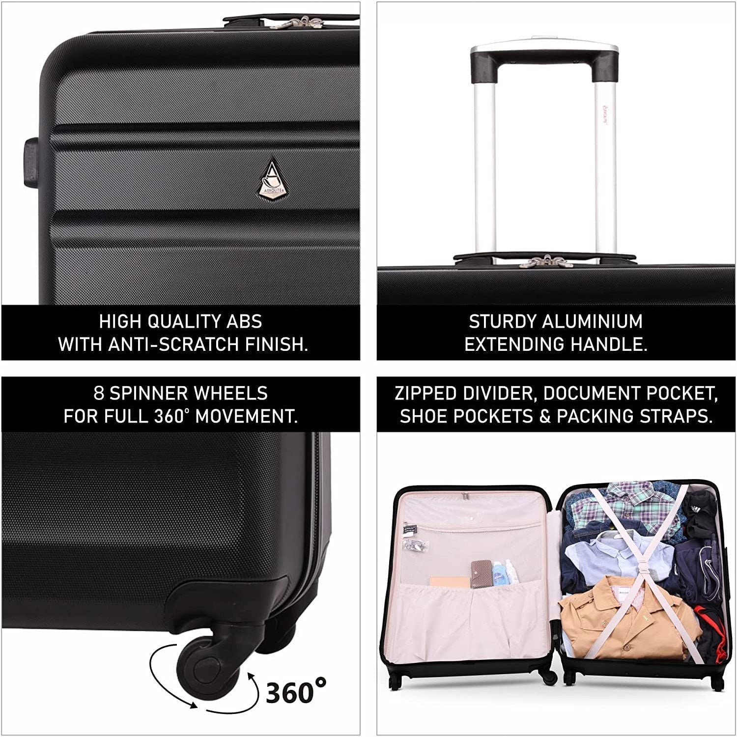 Aerolite Extra Large 29" Lightweight Hard Shell 8-Wheels Suitcase, 5 Years Warranty, Pack Up To 32 KG