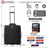 5 Cities British Airways Maximum Size Bundle, 56x45x25cm Large Cabin Softshell Suitcase & 40x30x15cm Under Seat Holdall