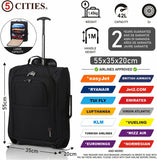 5 Cities (55x35x20cm) Lightweight Cabin Hand Luggage (x2), Approved For Ryanair/easyJet/British Airways and more!