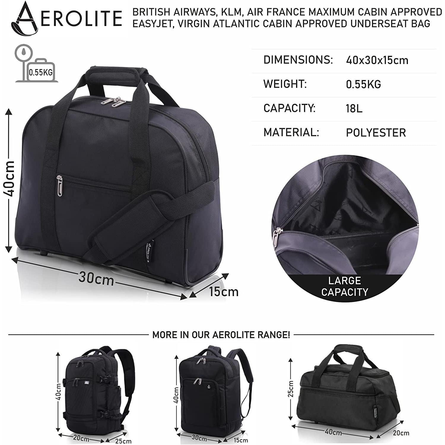 5 Cities British Airways Maximum Size Bundle, 56x45x25cm Large Cabin Softshell Suitcase & 40x30x15cm Under Seat Holdall