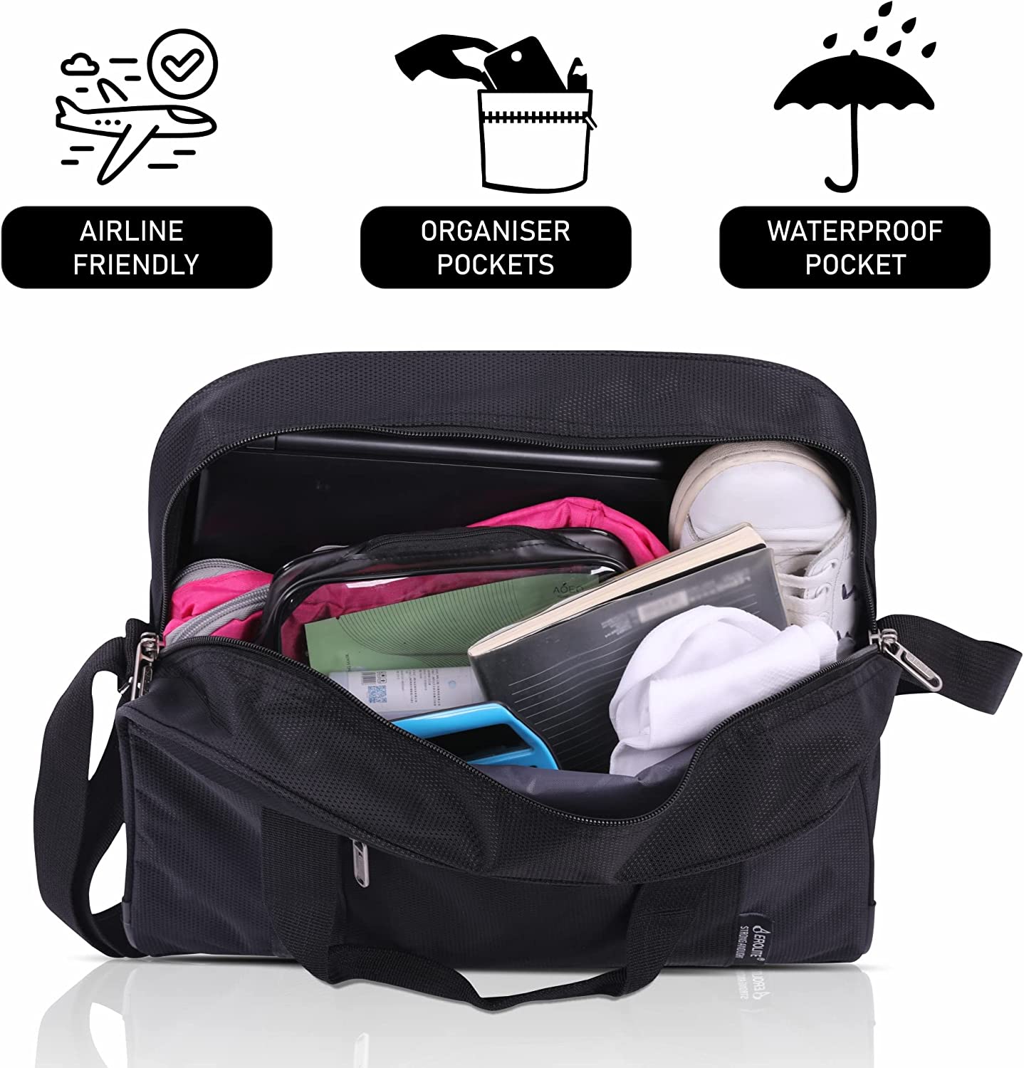 AEROLITE 40x30x15 New and Improved 2025 British Airways, EasyJet, Virgin Atlantic, KLM Holdall, Cabin Luggage Under Seat Flight Bag, Black