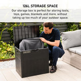 Olsen & Smith Lockable Outdoor Garden Plastic Storage Box Container Chest Lawn Balcony Furniture, Weather Resistant, Wood Panel Effect (126L)