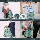 Aerolite MiniMax ride-on suitcase with detachable strap, showcasing multiple carrying options including ride-on, shoulder carry, and pull-along.