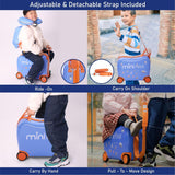 Aerolite MiniMax Childrens Ride - On Suitcase Fits 45x36x20cm EasyJet Maximum Size Kids Hand Luggage With Wheels 29L, Free Neck Pillow, Travel Bag & Stickers (Blue) - Aerolite UK