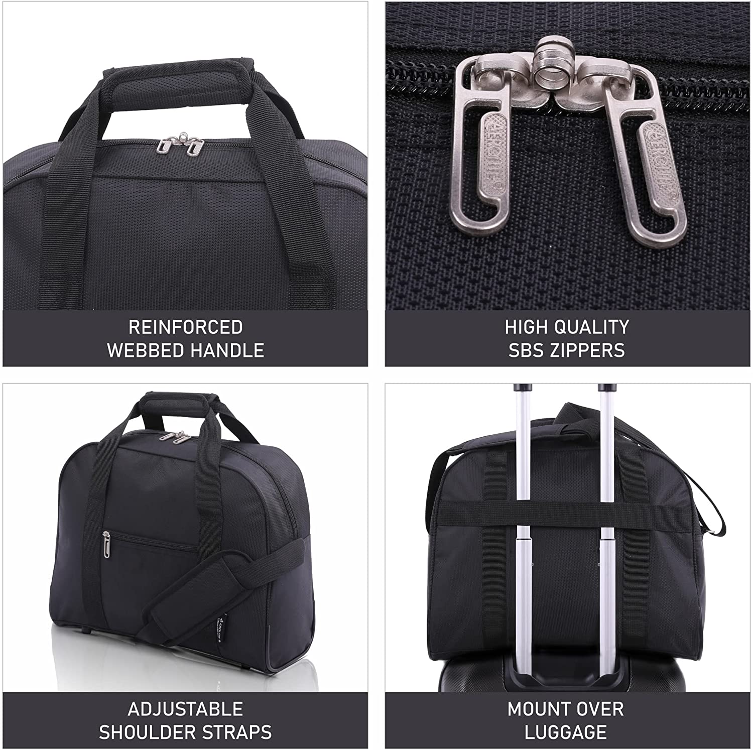 AEROLITE 40x30x15 New and Improved 2025 British Airways, EasyJet, Virgin Atlantic, KLM Holdall, Cabin Luggage Under Seat Flight Bag, Black