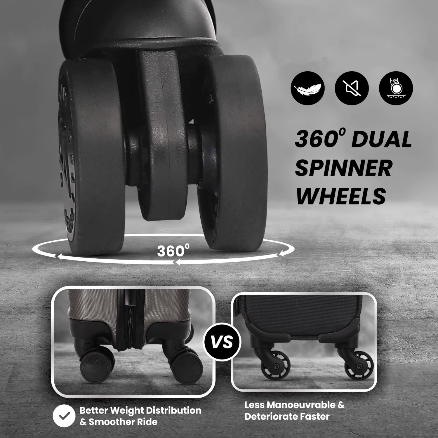 Aerolite suitcase with 360-degree dual spinner wheels