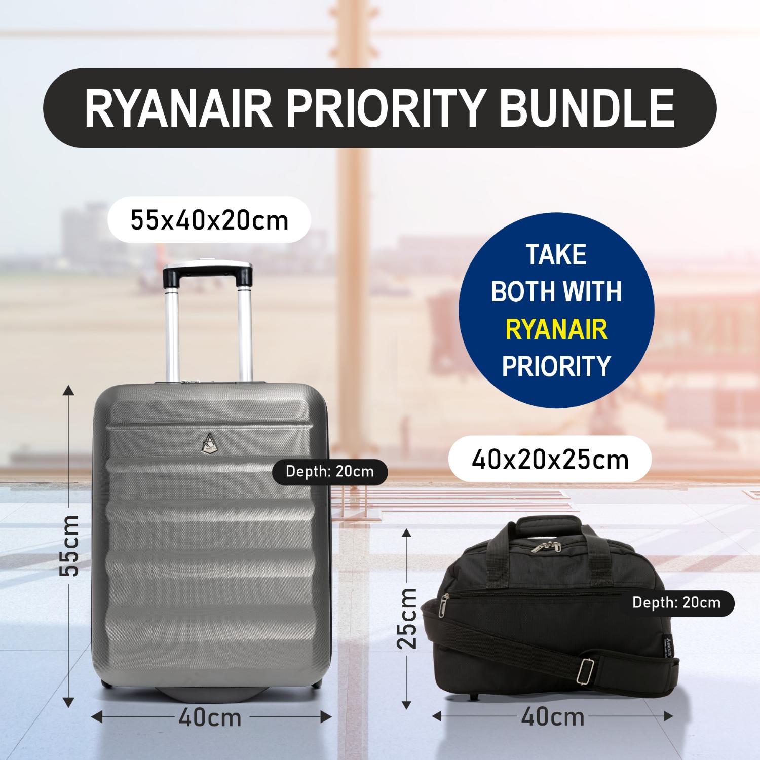 Aerolite Ryanair Maximum Bundle (55x40x20 Suitcase + 40x20x25 Holdall) 2-Piece Carry On Hand Cabin Luggage Set Bundle