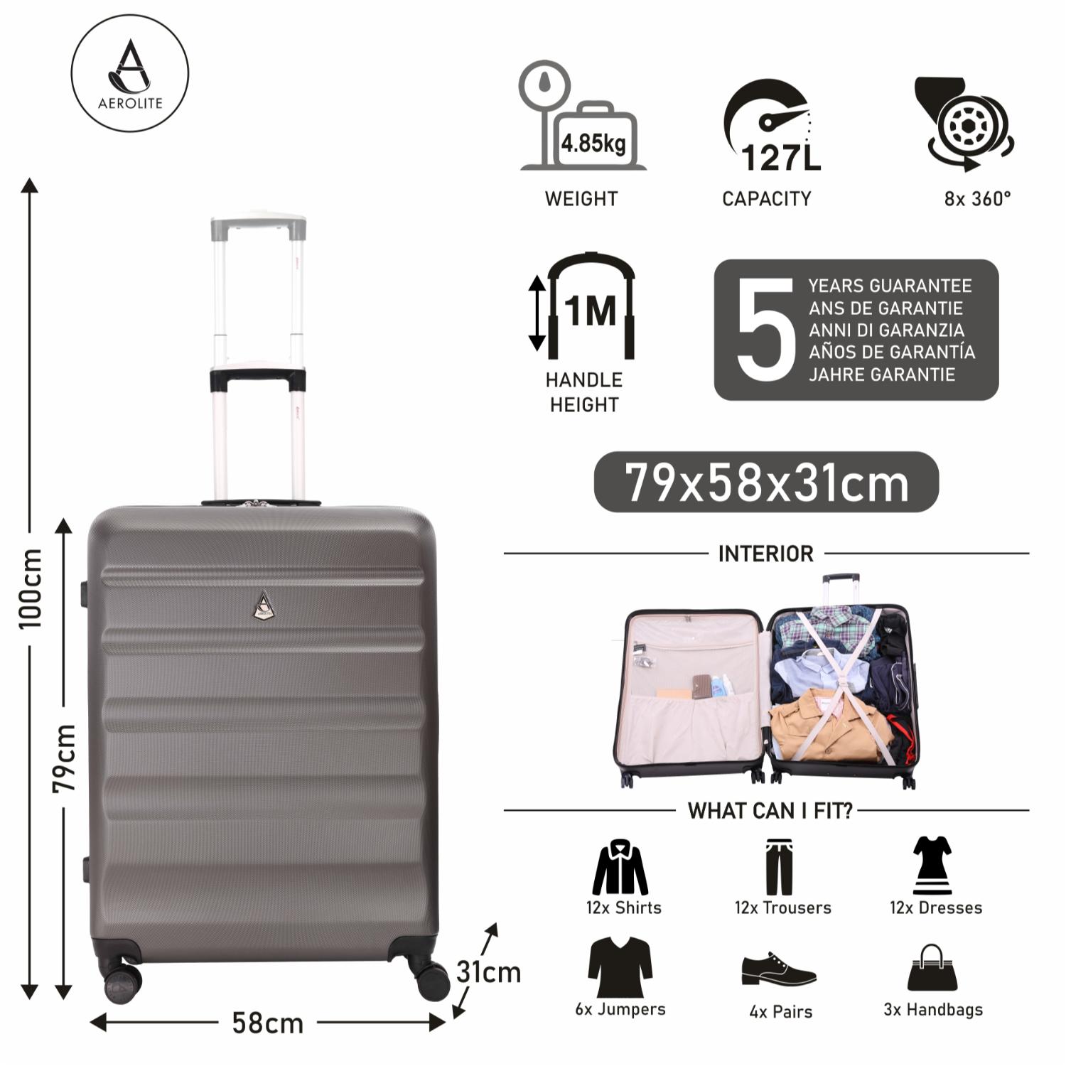 Aerolite Extra Large 29" Lightweight Hard Shell 8-Wheels Suitcase, 5 Years Warranty, Pack Up To 32 KG