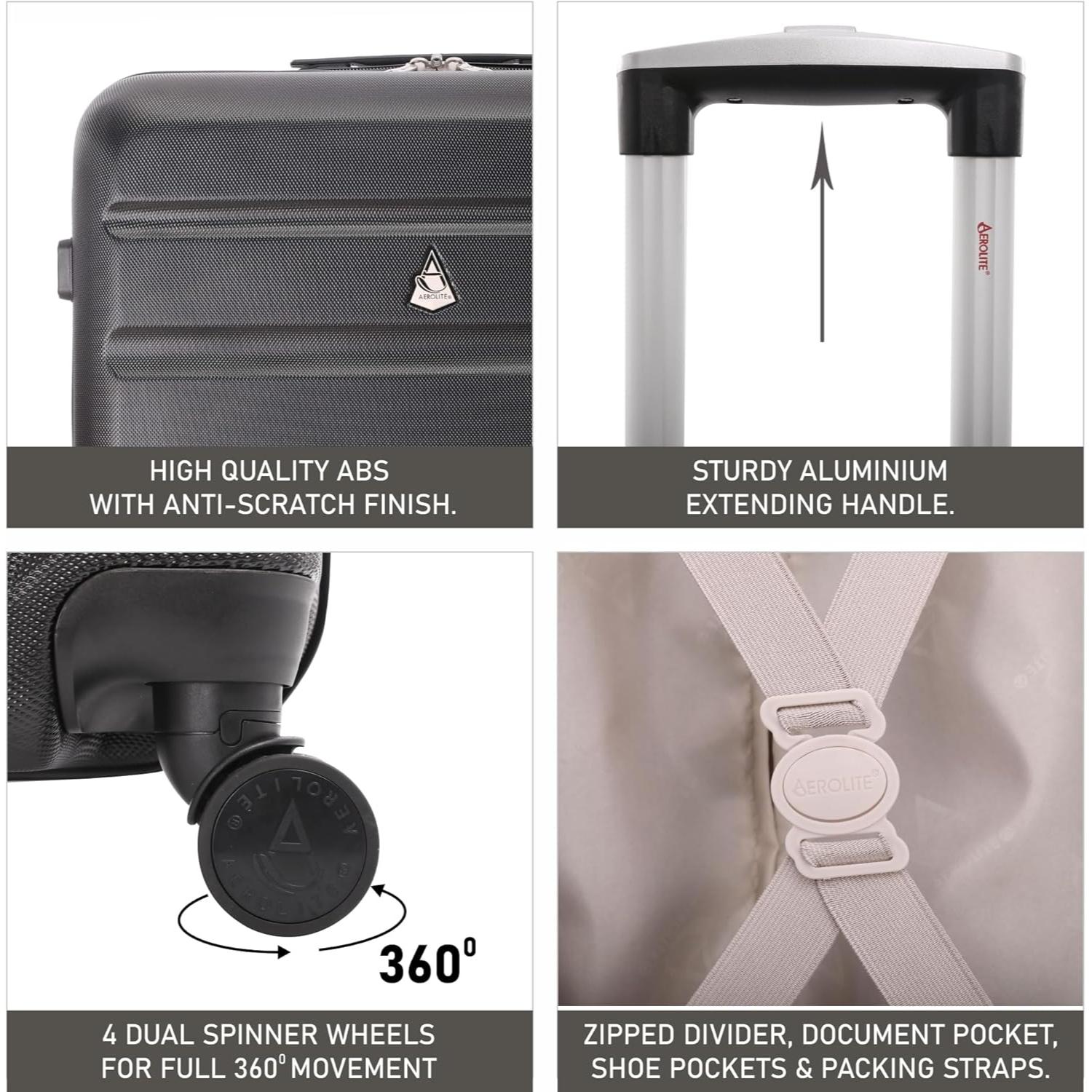Aerolite 25" Medium Lightweight Hard Shell Checked In Hold Luggage Suitcase with 8 Wheels, 82L Capacity, 70x50x27cm