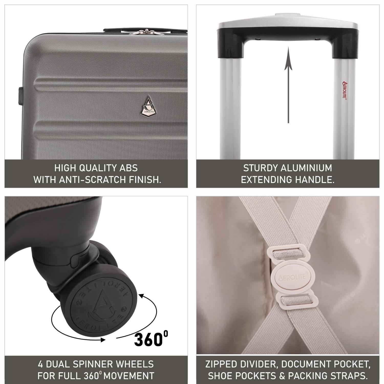 Aerolite 25" Medium Lightweight Hard Shell Checked In Hold Luggage Suitcase with 8 Wheels, 82L Capacity, 70x50x27cm