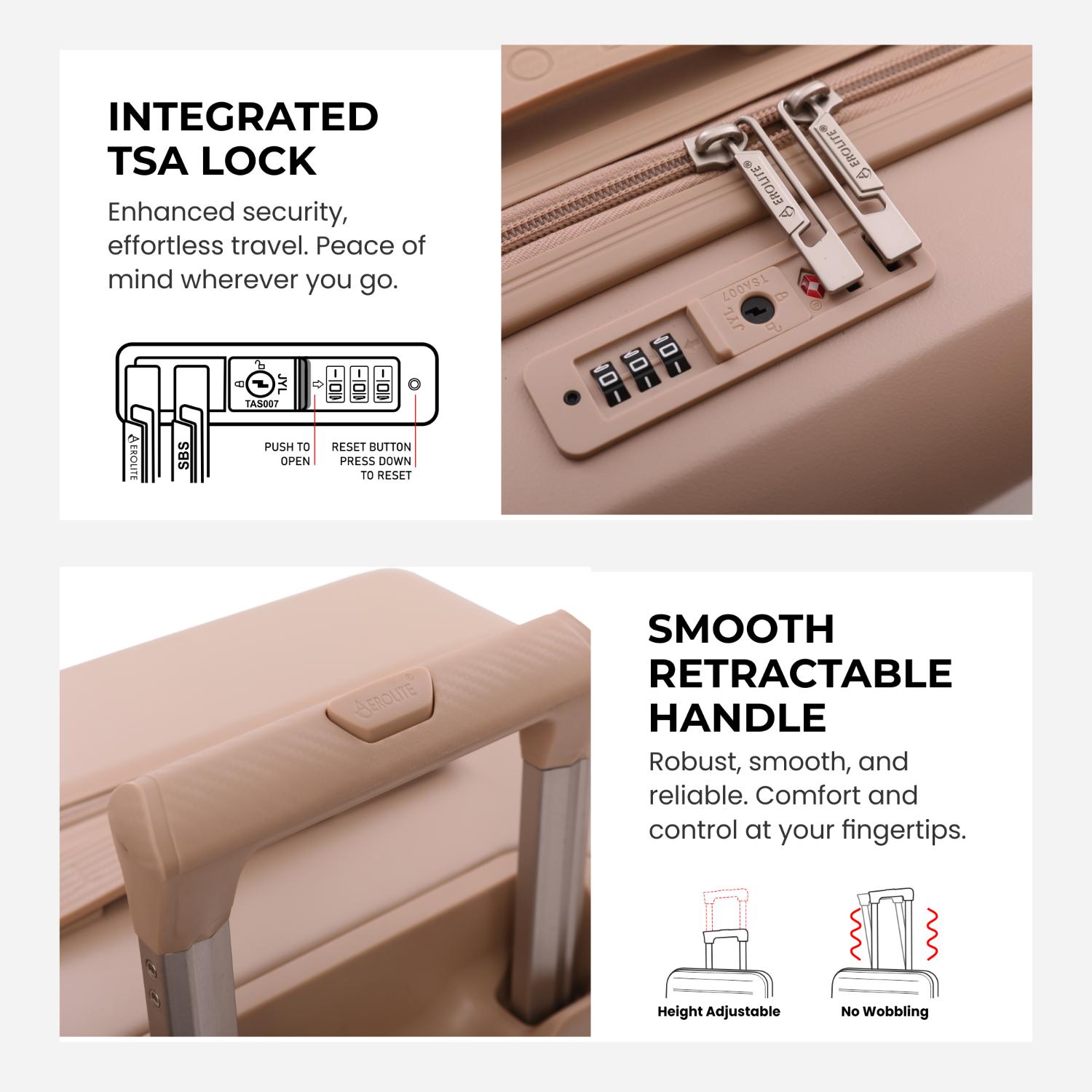 Aerolite 3-Piece Luggage Set – Lightweight Hard Shell Suitcases with 4 Dual Spinner Wheels & TSA Lock – Expandable Cabin (21”), Medium (24”), Large (28”) – Expandable Carry-On Case Included – Beige