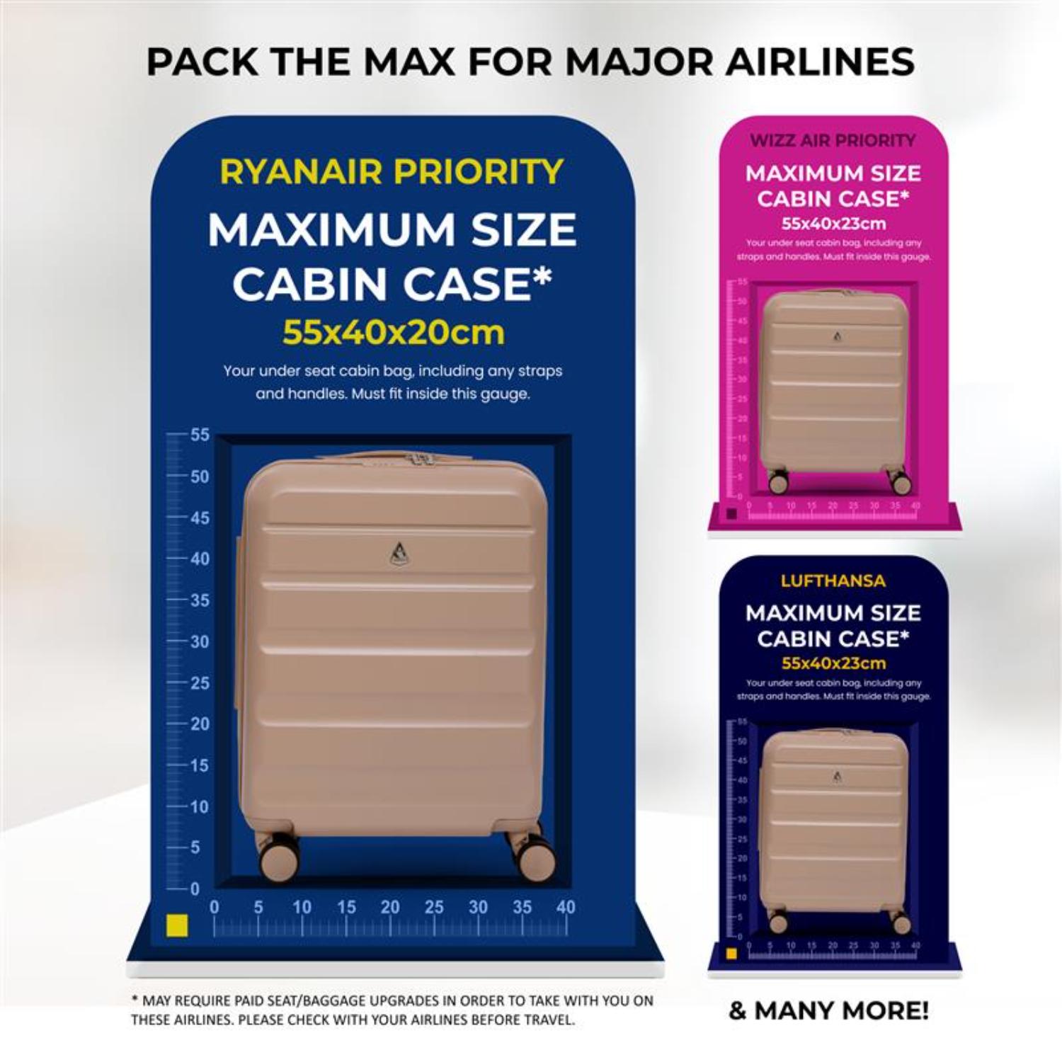 Aerolite 3-Piece Luggage Set – Lightweight Hard Shell Suitcases with 4 Dual Spinner Wheels & TSA Lock – Expandable Cabin (21”), Medium (24”), Large (28”) – Expandable Carry-On Case Included – Beige