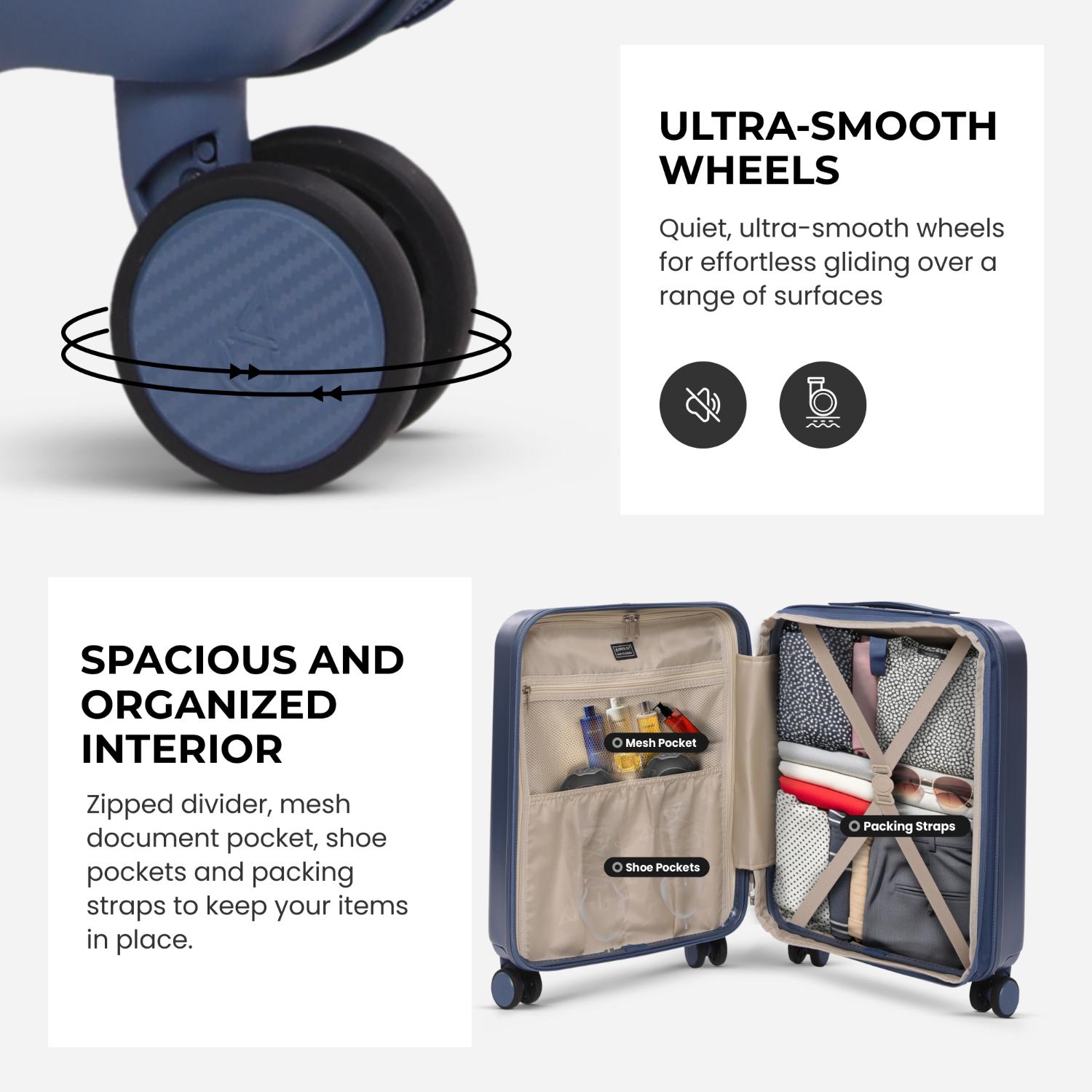 Aerolite Lightweight ABS Hard Shell 4 Wheel Spinner 4 Piece Travel Luggage Suitcase Set , Cabin + Medium + Large + Extra Large (BLUE)