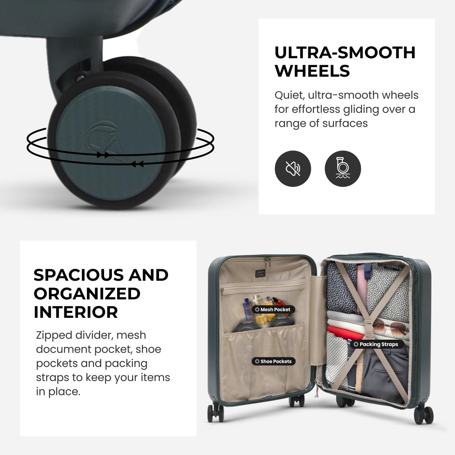 Aerolite 3-Piece Luggage Set – Lightweight Hard Shell Suitcases with 4 Dual Spinner Wheels & TSA Lock – Expandable Cabin (21”), Medium (24”), Large (28”) – Expandable Carry-On Case Included – Forest Green