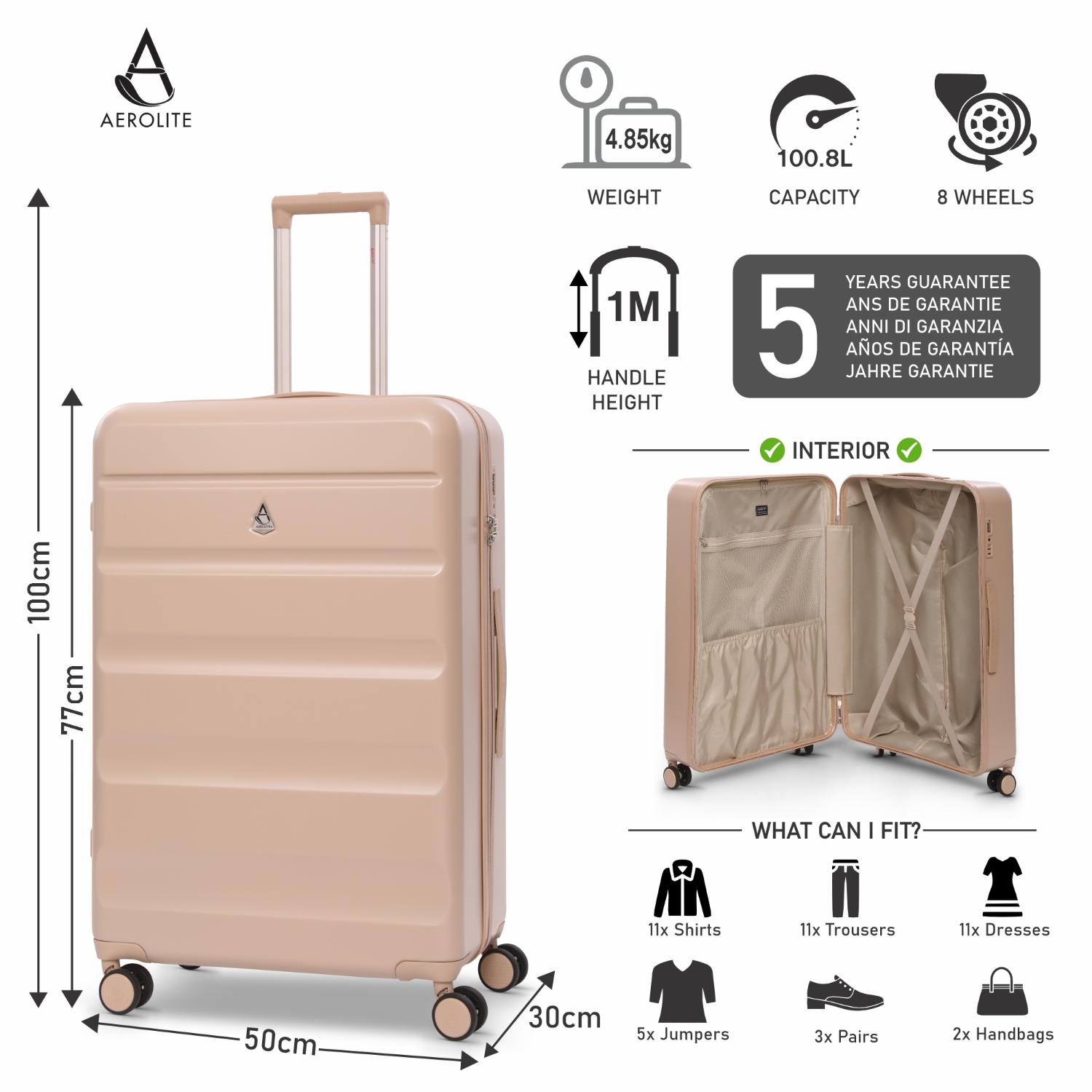 Aerolite Large 28" 100L Lightweight ABS Hard Shell Suitcase, 4 Dual Wheel Spinner, TSA Lock, Durable Check-In Hold Luggage - Beige