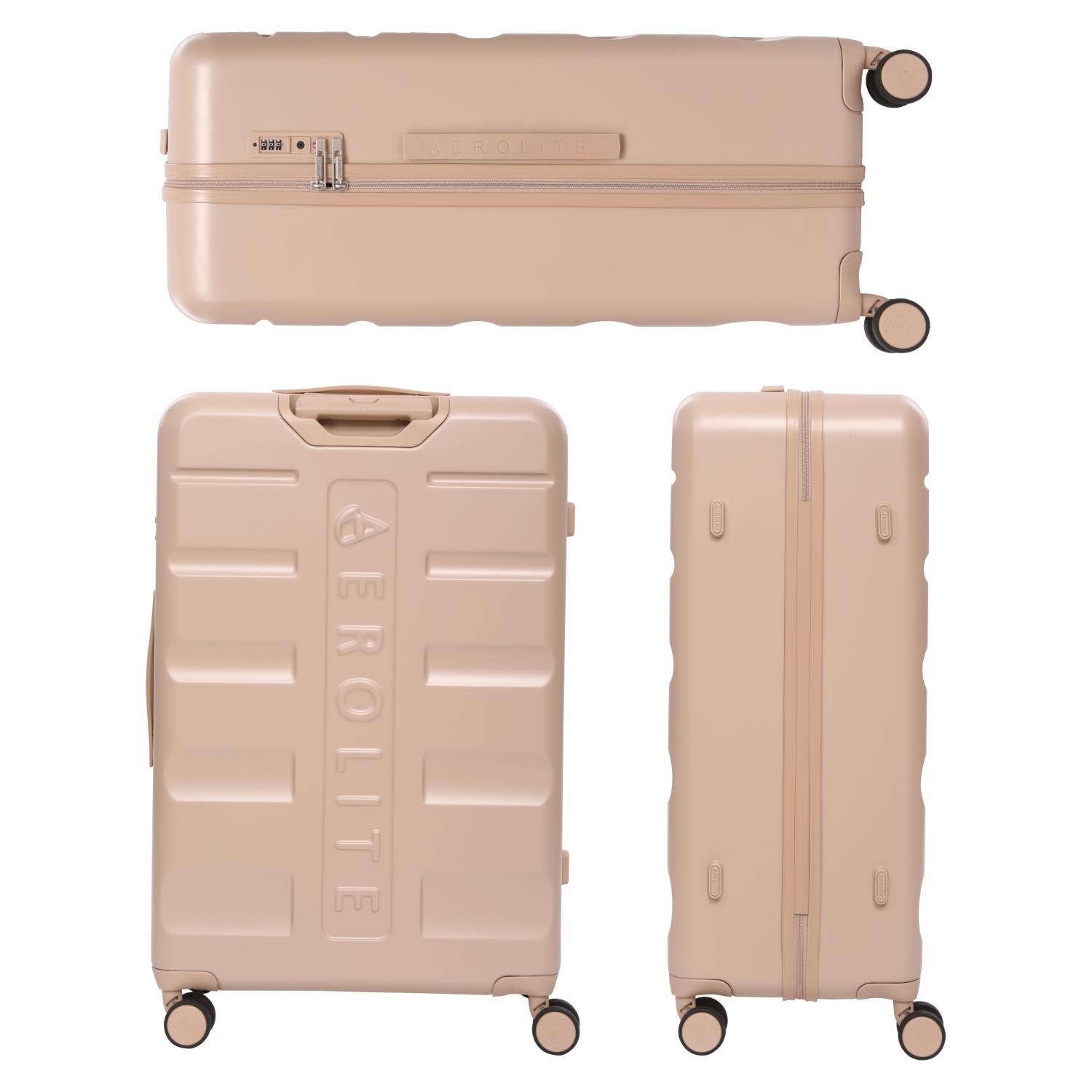 Aerolite Large 28" 100L Lightweight ABS Hard Shell Suitcase, 4 Dual Wheel Spinner, TSA Lock, Durable Check-In Hold Luggage - Beige