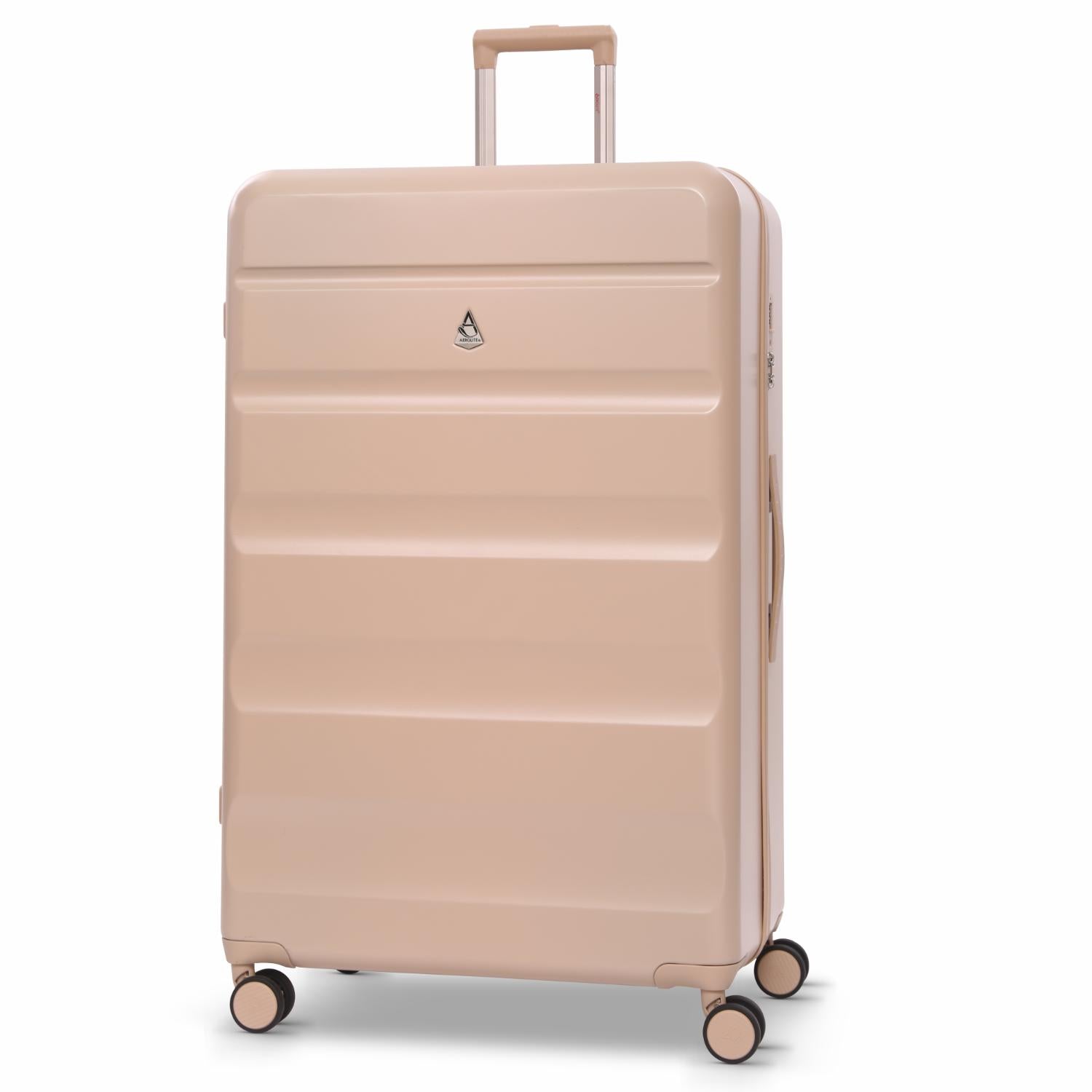 Aerolite Lightweight ABS Hard Shell 4 Wheel Spinner 4 Piece Travel Luggage Suitcase Set , Cabin + Medium + Large + Extra Large (BEIGE)