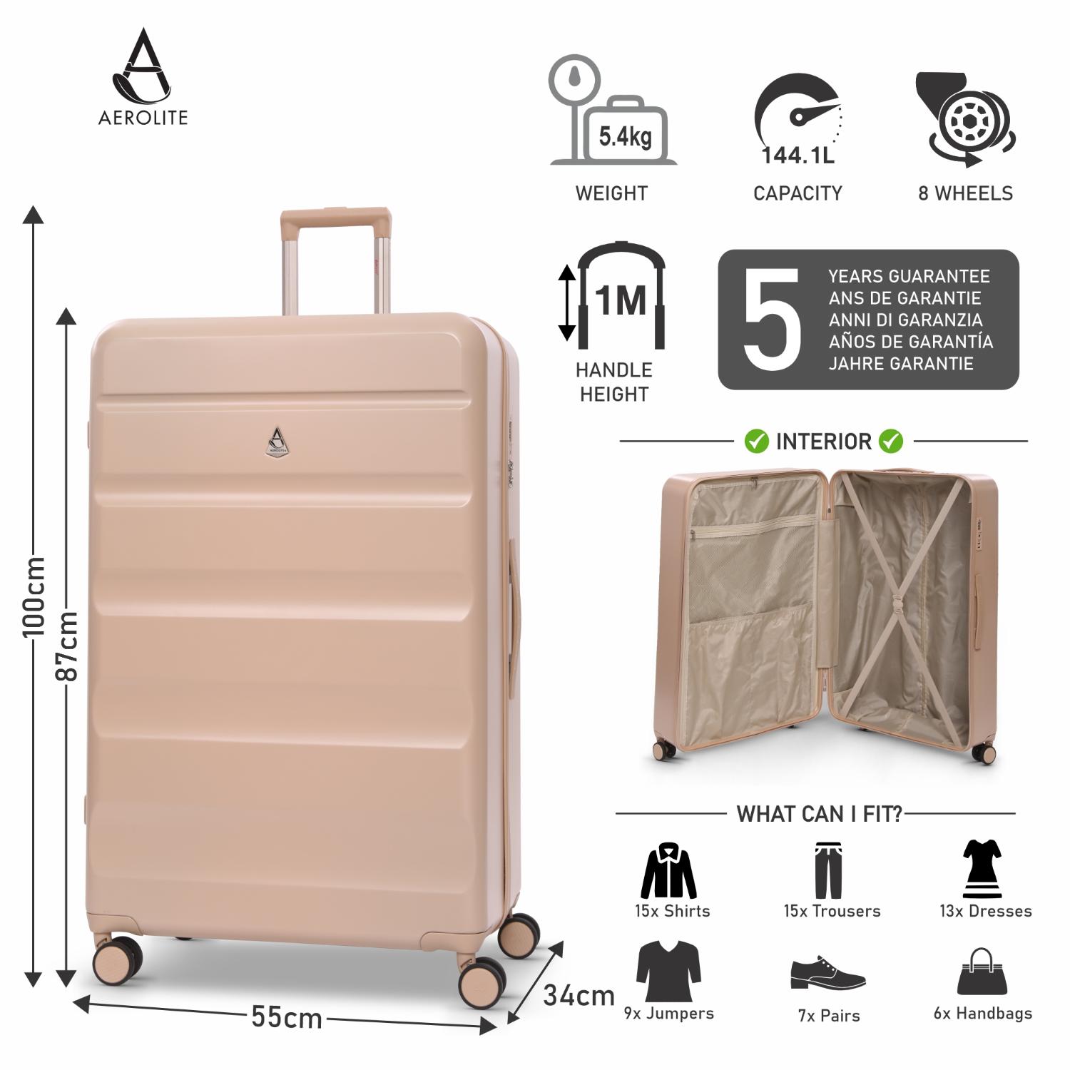 Aerolite Lightweight ABS Hard Shell 4 Wheel Spinner 4 Piece Travel Luggage Suitcase Set , Cabin + Medium + Large + Extra Large (BEIGE)
