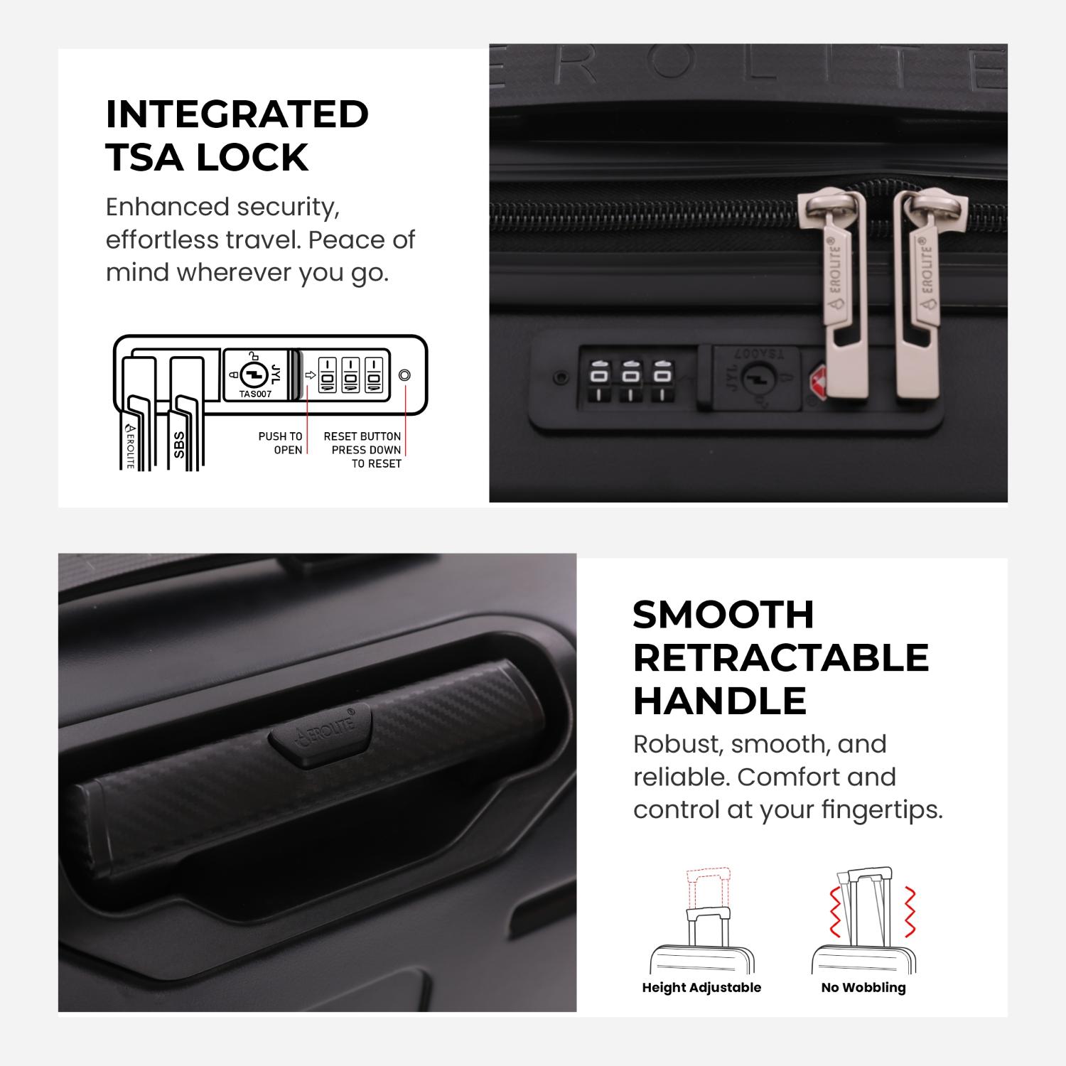 Aerolite 3-Piece Luggage Set – Lightweight Hard Shell Suitcases with 4 Dual Spinner Wheels & TSA Lock – Expandable Cabin (21”), Medium (24”), Large (28”) – Expandable Carry-On Case Included – Black