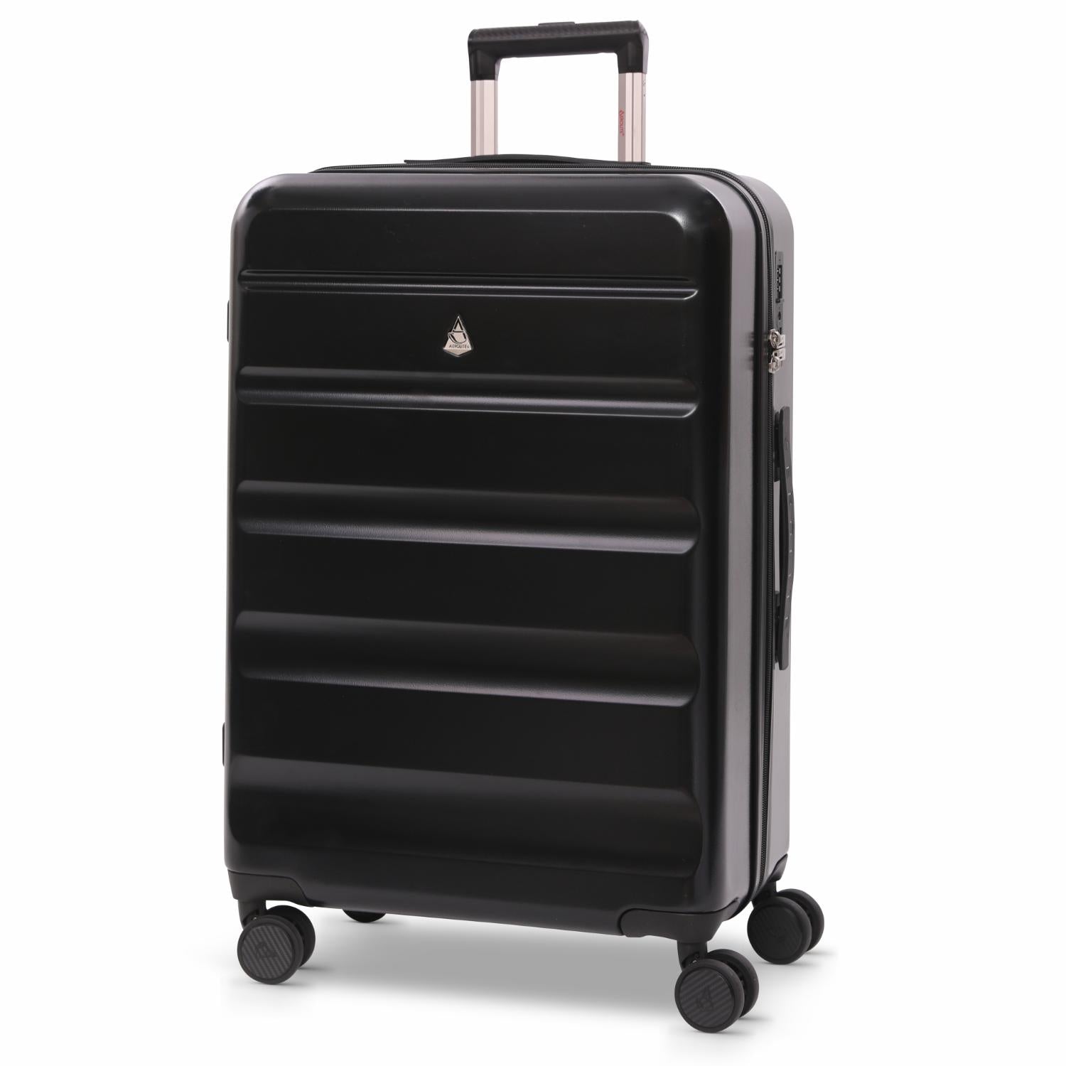 Aerolite 24-Inch Medium Check-In Luggage, 67L Lightweight Hard Shell Suitcase with 4 Spinner Wheels, TSA Lock, Durable ABS Travel Hold Suitcase - Black