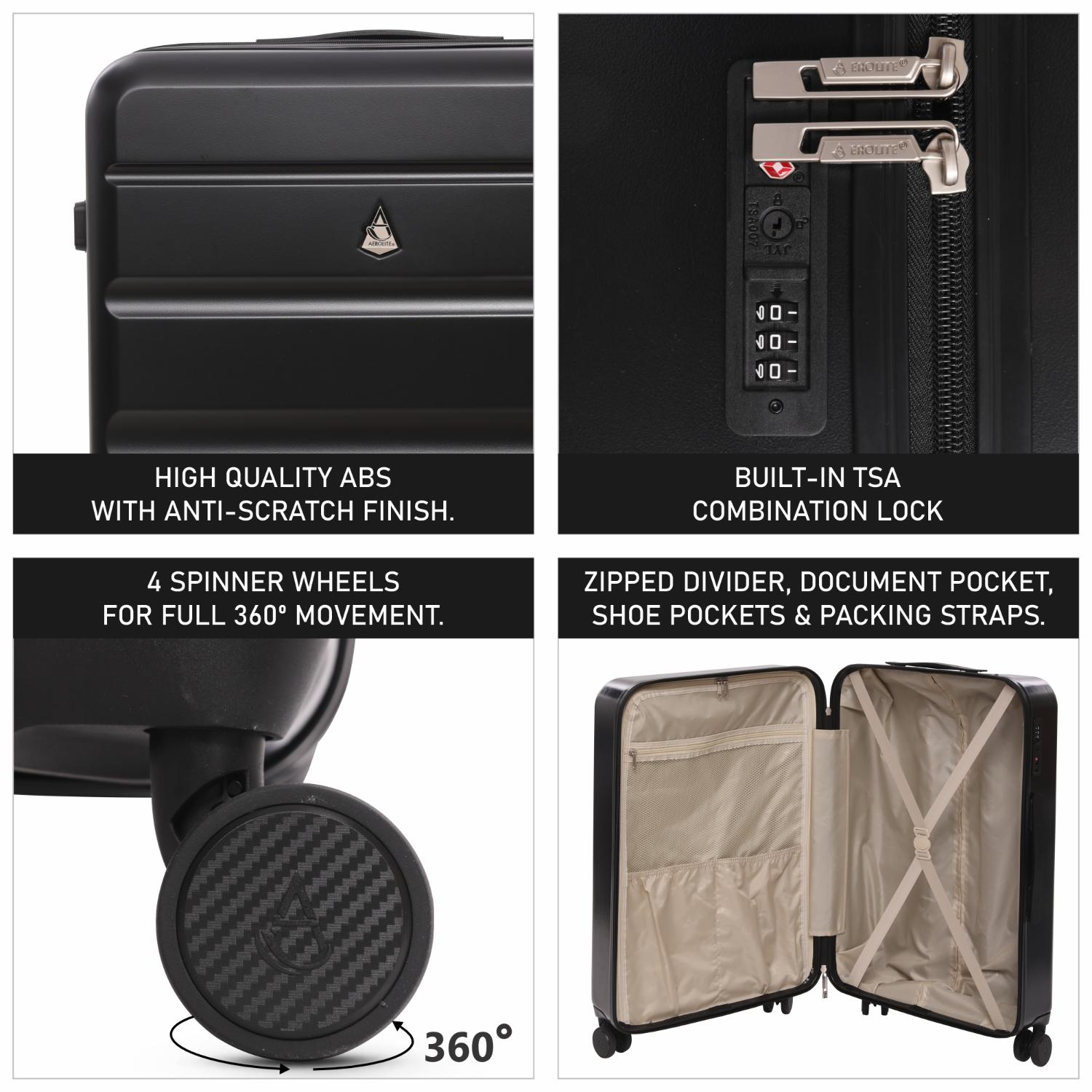 Aerolite Large 28" 100L Lightweight ABS Hard Shell Suitcase, 4 Dual Wheel Spinner, TSA Lock, Durable Check-In Hold Luggage - Black
