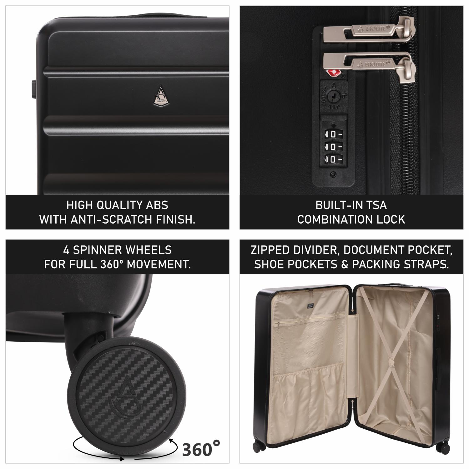 Aerolite Extra Large XL 32" 144L Lightweight ABS Hard Shell Suitcase, 4 Dual Wheel Spinner, TSA Lock, Heavy-Duty Check-In Travel Luggage - Black