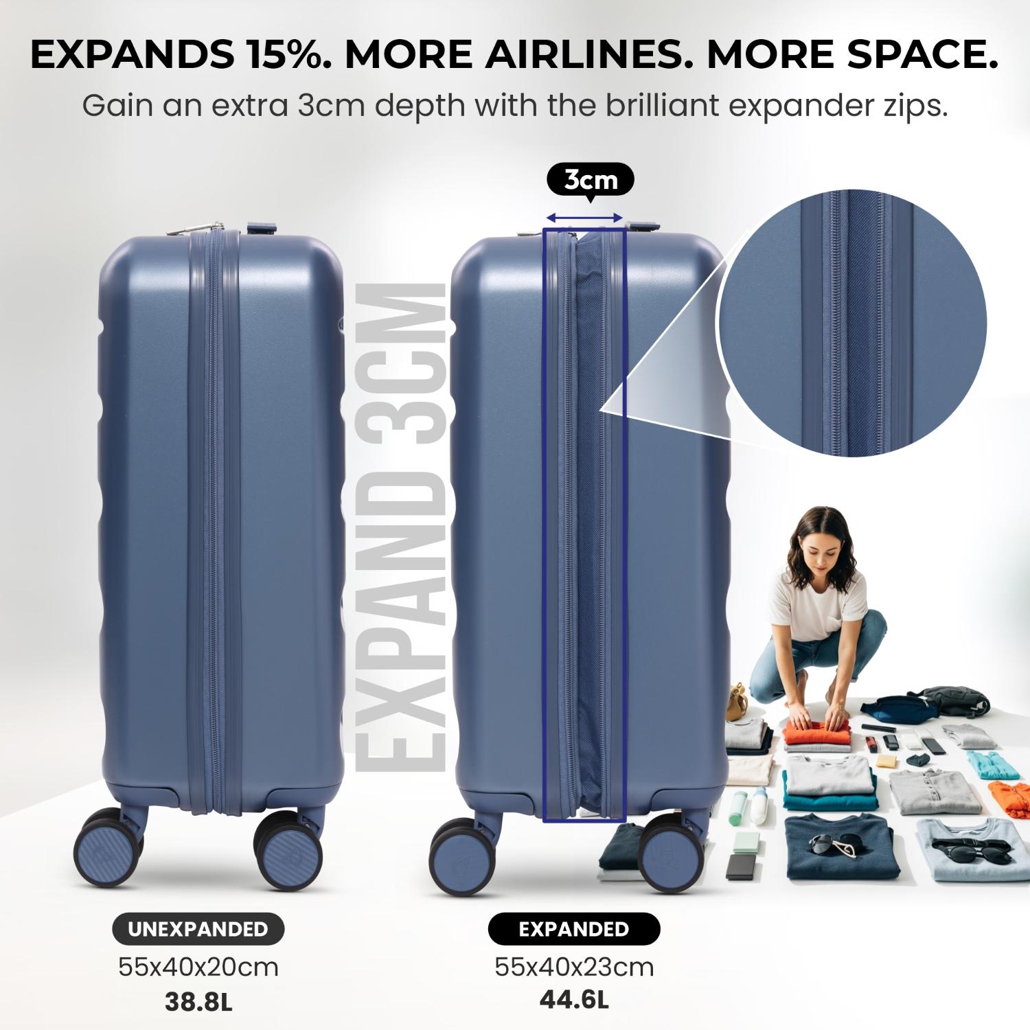 Aerolite 3-Piece Luggage Set – Lightweight Hard Shell Suitcases with 4 Dual Spinner Wheels & TSA Lock – Expandable Cabin (21”), Medium (24”), Large (28”) – Expandable Carry-On Case Included – Blue