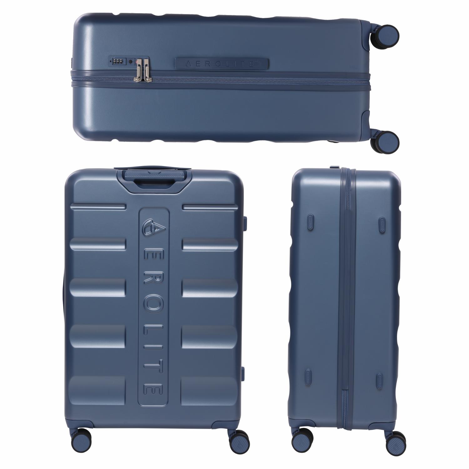 Aerolite Lightweight ABS Hard Shell 4 Wheel Spinner 4 Piece Travel Luggage Suitcase Set , Cabin + Medium + Large + Extra Large (BLUE)