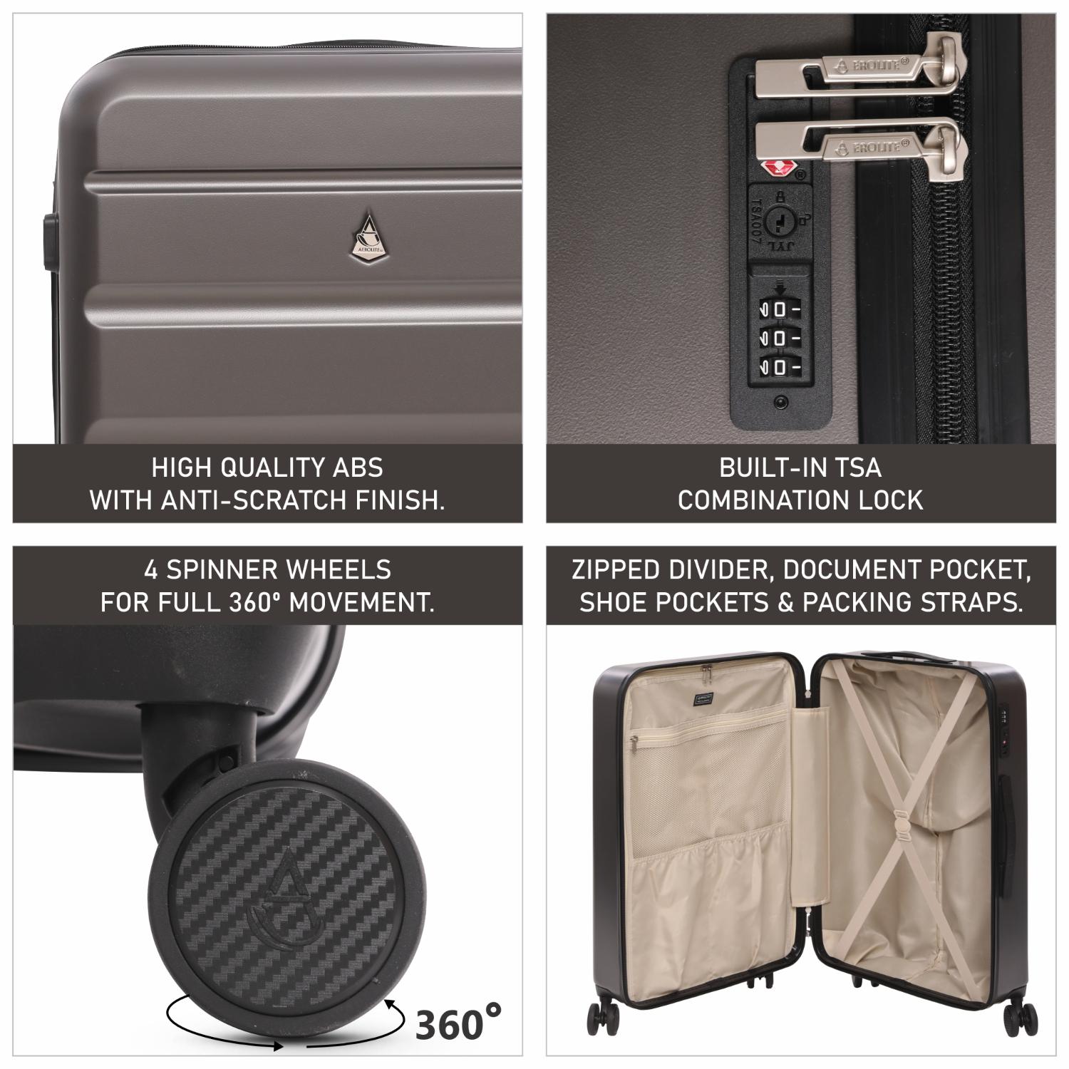 Aerolite 3-Piece Luggage Set – Lightweight Hard Shell Suitcases with 4 Dual Spinner Wheels & TSA Lock – Expandable Cabin (21”), Medium (24”), Large (28”) – Expandable Carry-On Case Included – Charcoal