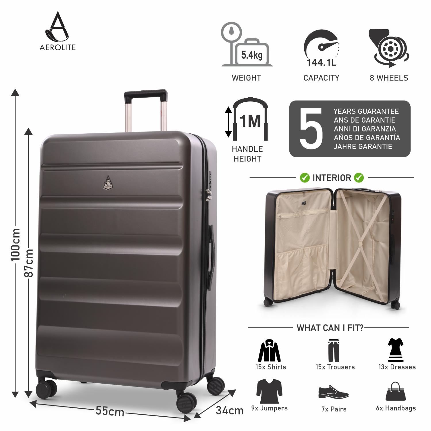 Aerolite Extra Large XL 32" 144L Lightweight ABS Hard Shell Suitcase, 4 Dual Wheel Spinner, TSA Lock, Heavy-Duty Check-In Travel Luggage - Charcoal