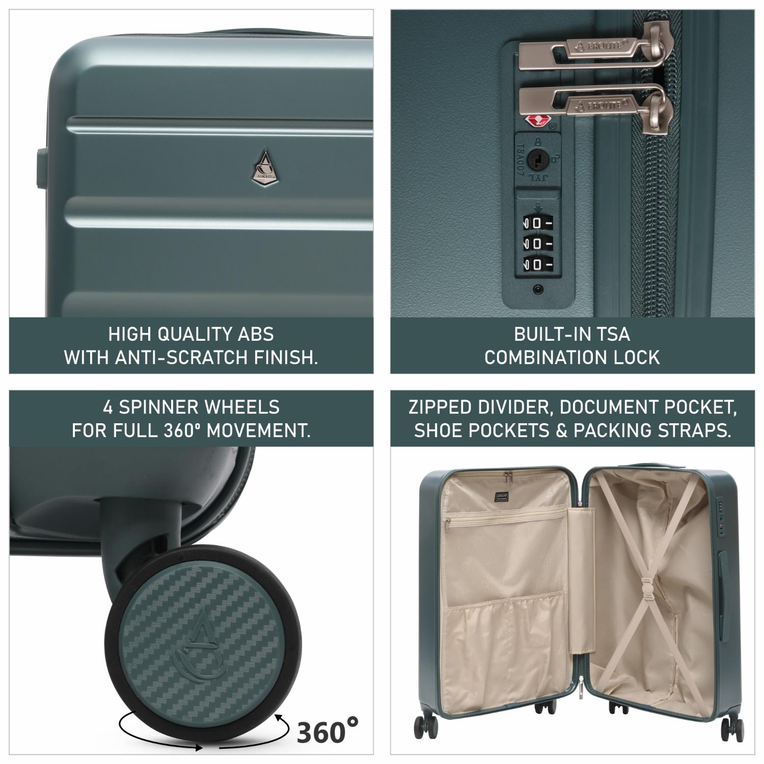 Aerolite 24-Inch Medium Check-In Luggage, 67L Lightweight Hard Shell Suitcase with 4 Spinner Wheels, TSA Lock, Durable ABS Travel Hold Suitcase – Forest Green