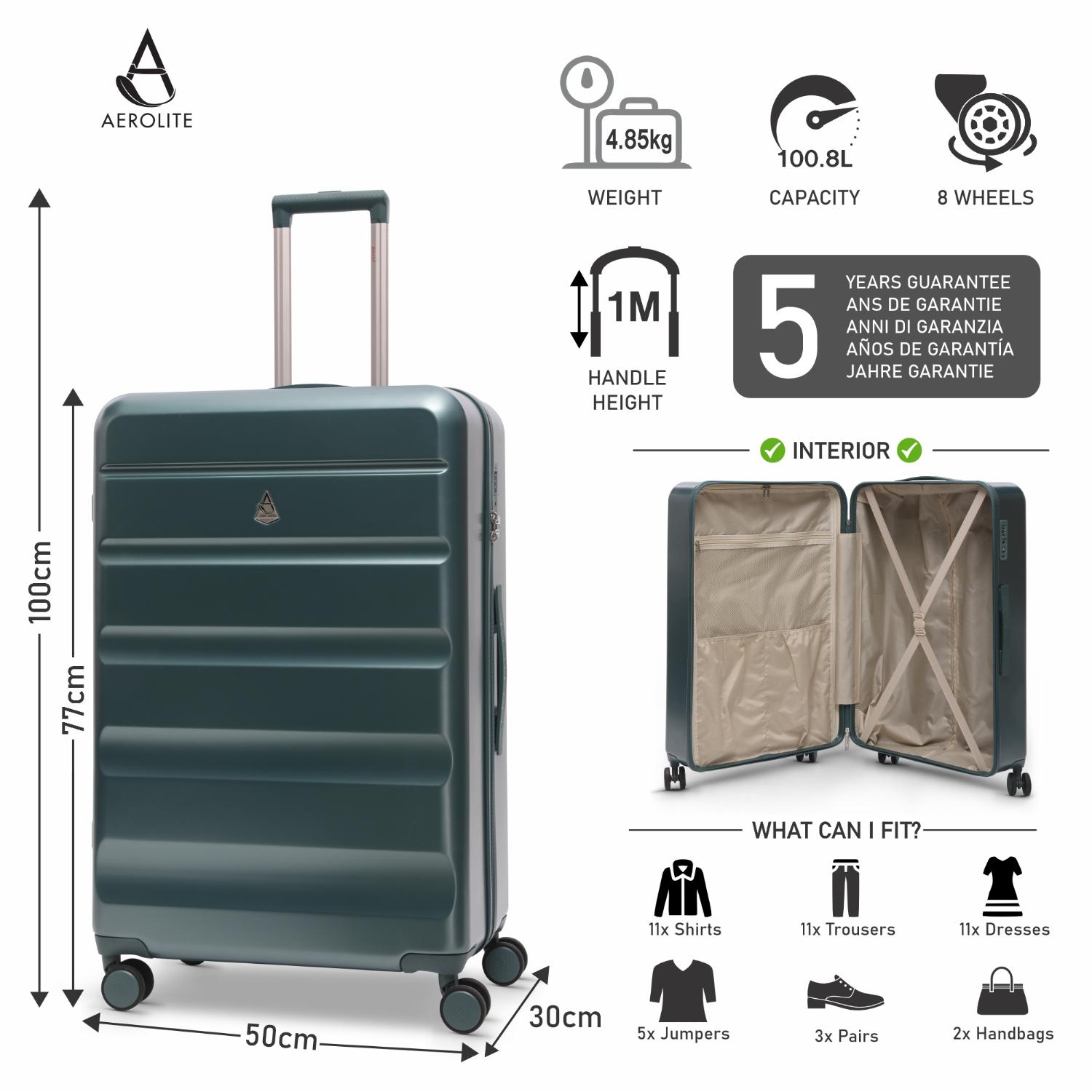 Aerolite 3-Piece Luggage Set – Lightweight Hard Shell Suitcases with 4 Dual Spinner Wheels & TSA Lock – Expandable Cabin (21”), Medium (24”), Large (28”) – Expandable Carry-On Case Included – Forest Green