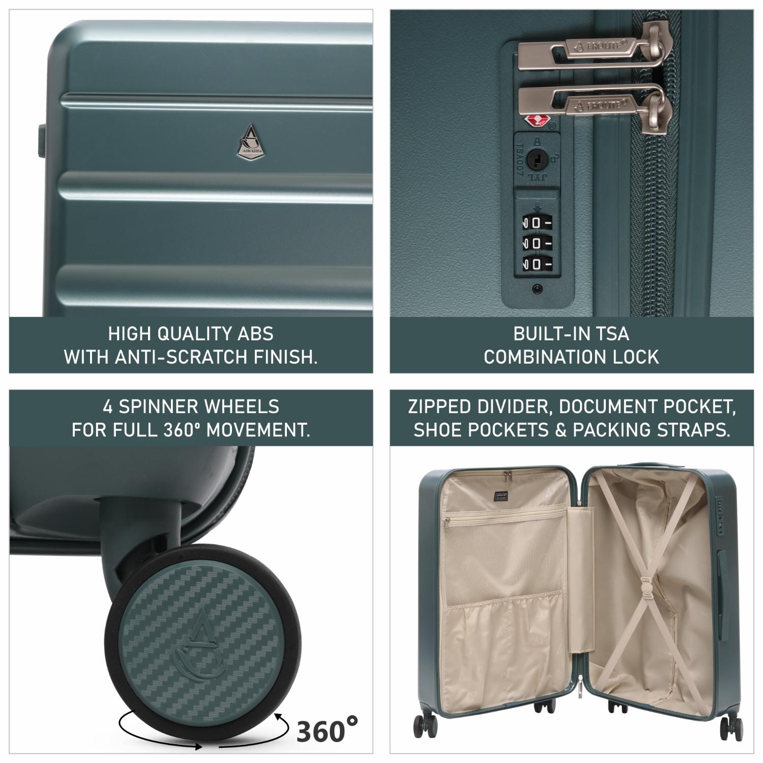 Aerolite 3-Piece Luggage Set – Lightweight Hard Shell Suitcases with 4 Dual Spinner Wheels & TSA Lock – Expandable Cabin (21”), Medium (24”), Large (28”) – Expandable Carry-On Case Included – Forest Green