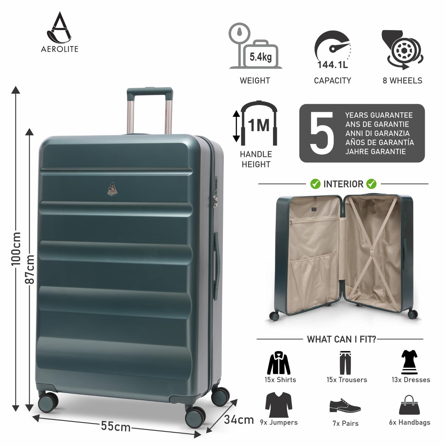 Aerolite Extra Large XL 32" 144L Lightweight ABS Hard Shell Suitcase, 4 Dual Wheel Spinner, TSA Lock, Heavy-Duty Check-In Travel Luggage - Forest Green