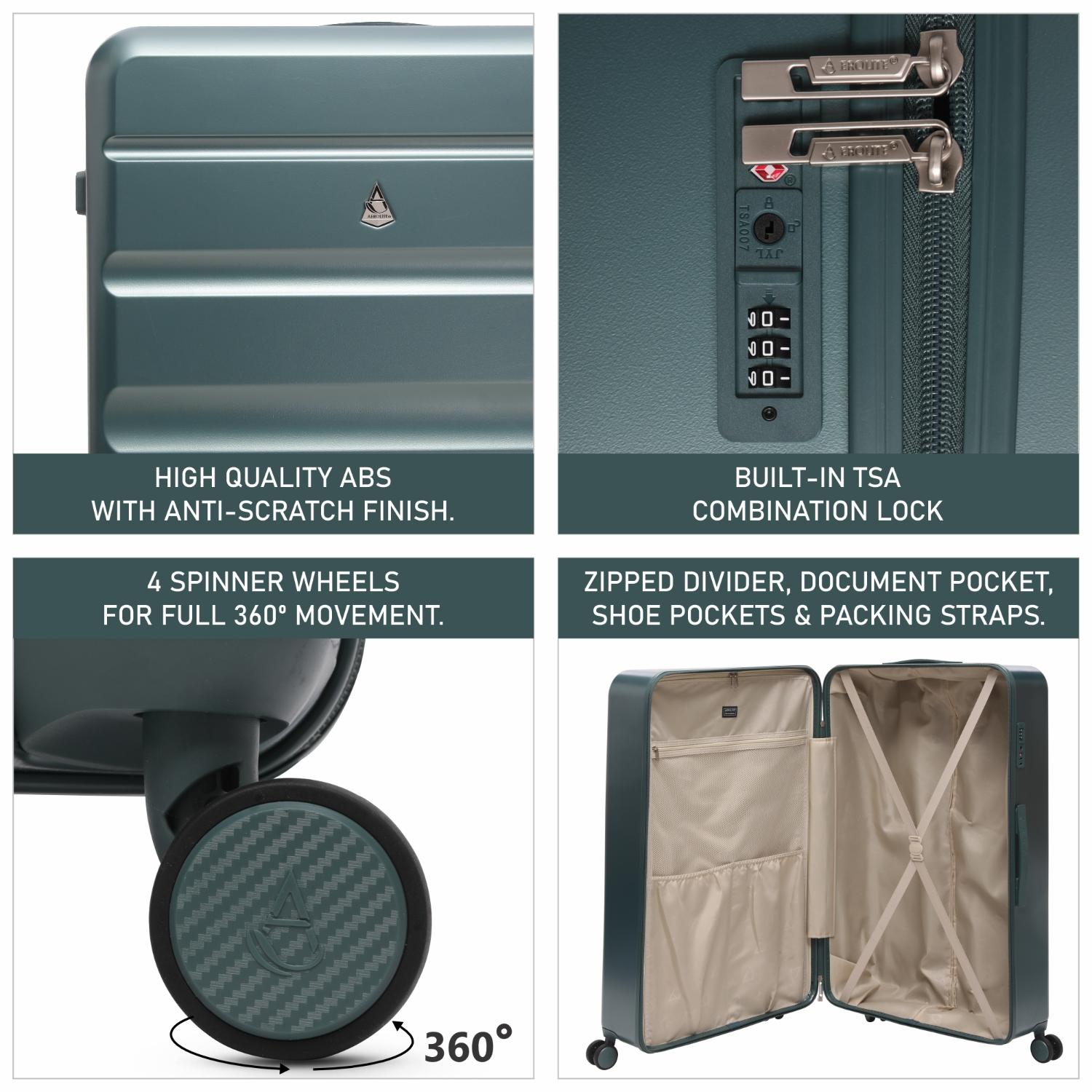 Aerolite Extra Large XL 32" 144L Lightweight ABS Hard Shell Suitcase, 4 Dual Wheel Spinner, TSA Lock, Heavy-Duty Check-In Travel Luggage - Forest Green