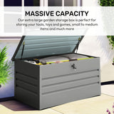 Olsen & Smith 400L Large Metal Garden Storage Box – Heavy-Duty Outdoor Storage Chest with Lock, Weather-Resistant Steel Design for Tools, Cushions, Toys & Patio Accessories – Grey