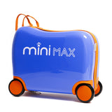 Aerolite MiniMax Childrens Ride - On Suitcase Fits 45x36x20cm EasyJet Maximum Size Kids Hand Luggage With Wheels 29L, Free Neck Pillow, Travel Bag & Stickers (Blue) - Aerolite UK