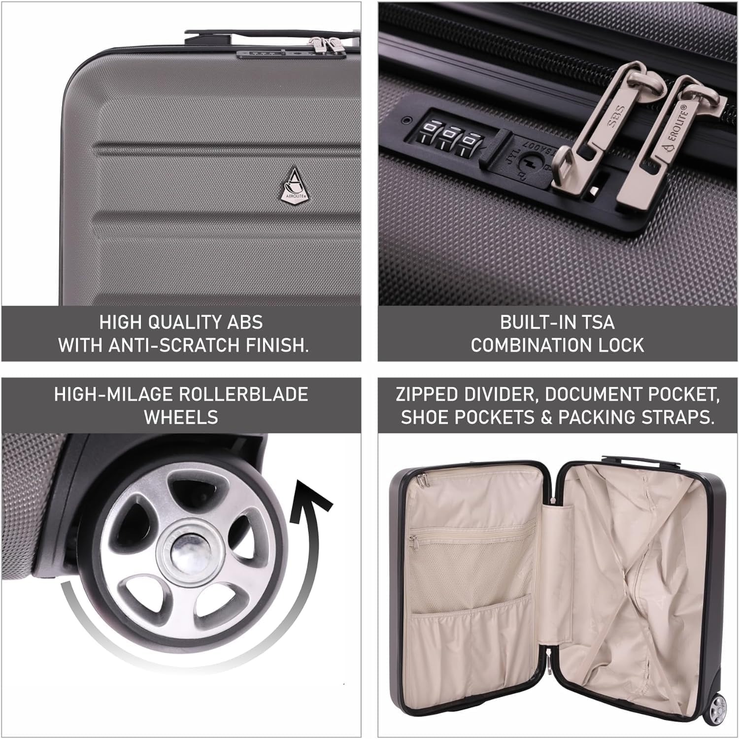 Aerolite Ryanair Maximum Bundle (55x40x20 Suitcase + 40x20x25 Holdall) 2-Piece Carry On Hand Cabin Luggage Set Bundle