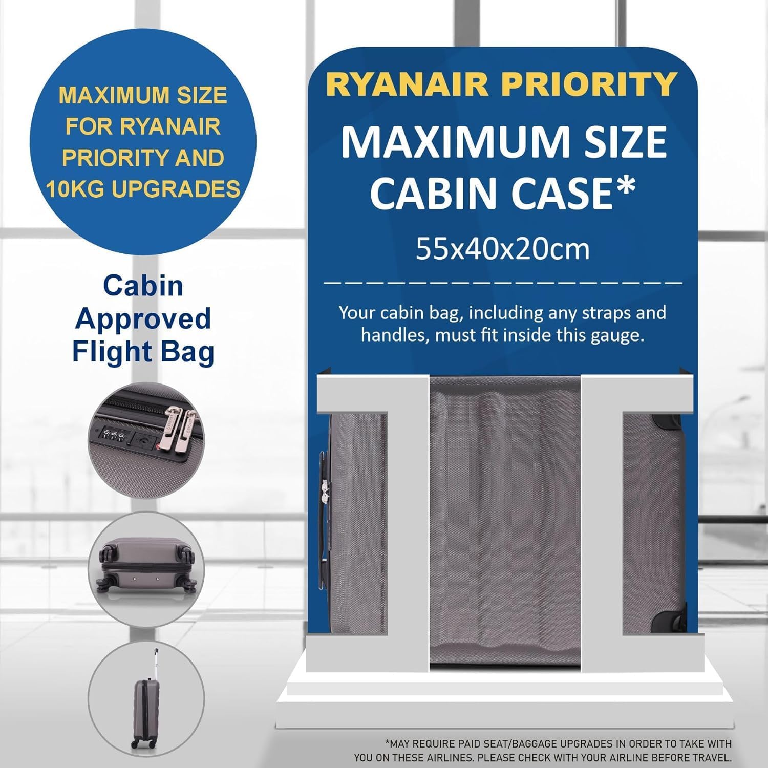 Aerolite Ryanair Max Bundle (55x40x20cm Priority Suitcase + 40x20x25cm Holdall), 2 Piece Carry On Hand Cabin Luggage Set Bundle - Aerolite UK