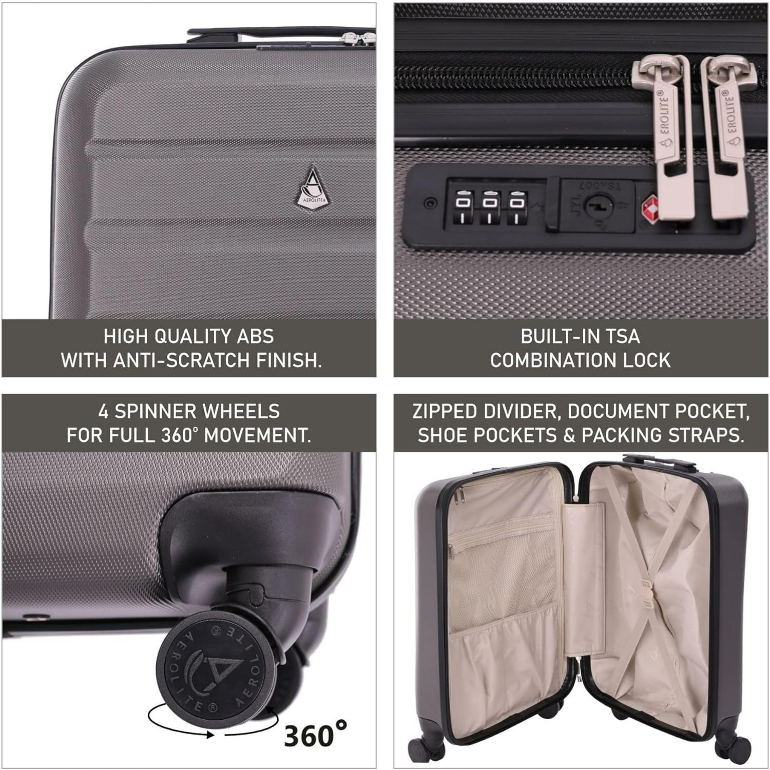 Aerolite Ryanair Max Bundle (55x40x20cm Priority Suitcase + 40x20x25cm Holdall), 2 Piece Carry On Hand Cabin Luggage Set Bundle - Aerolite UK