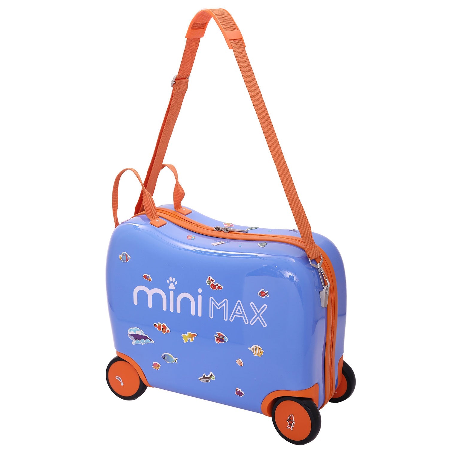 Aerolite MiniMax Childrens Ride - On Suitcase Fits 45x36x20cm EasyJet Maximum Size Kids Hand Luggage With Wheels 29L, Free Neck Pillow, Travel Bag & Stickers (Blue) - Aerolite UK