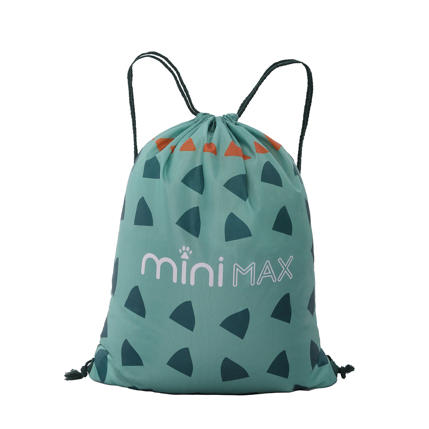 Aerolite MiniMax matching drawstring bag in green with playful design, included as part of the kids' travel bundle for added convenience.