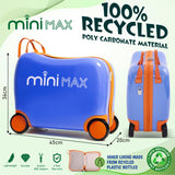 Aerolite MiniMax Childrens Ride - On Suitcase Fits 45x36x20cm EasyJet Maximum Size Kids Hand Luggage With Wheels 29L, Free Neck Pillow, Travel Bag & Stickers (Blue) - Aerolite UK
