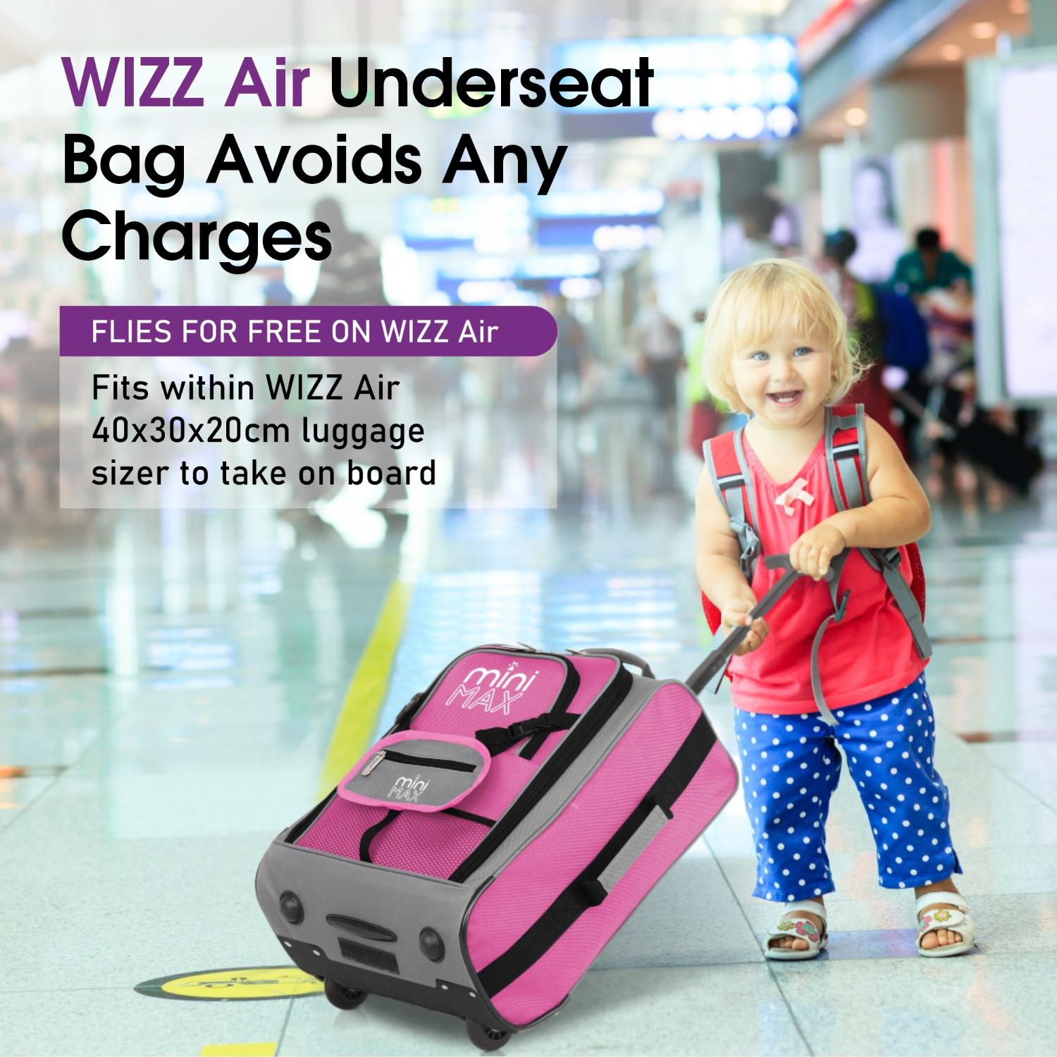 Aerolite MiniMAX Ryanair & Wizz Air 40x30x20 Maximum Size Cabin Hand Luggage Under Seat Trolley Backpack Carry On Bag 2 Wheel